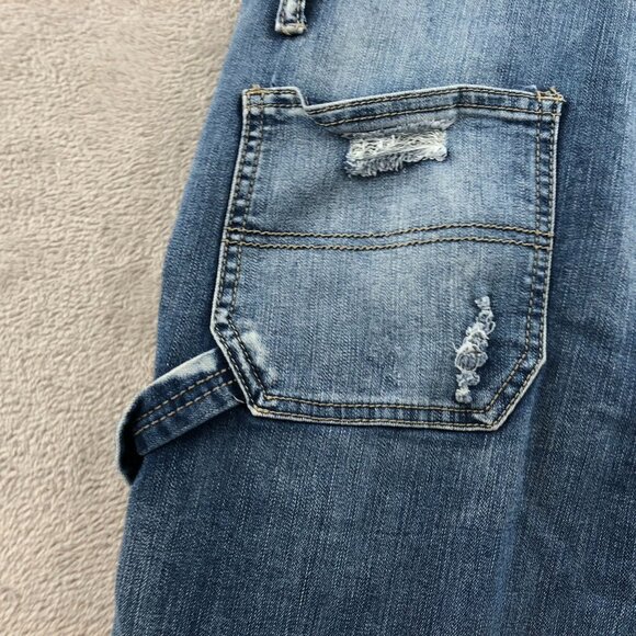 Vintage Indigo Rein Womens Denim Overalls 13/30 Blue Distressed Cargo Skinny Leg - Picture 12 of 15